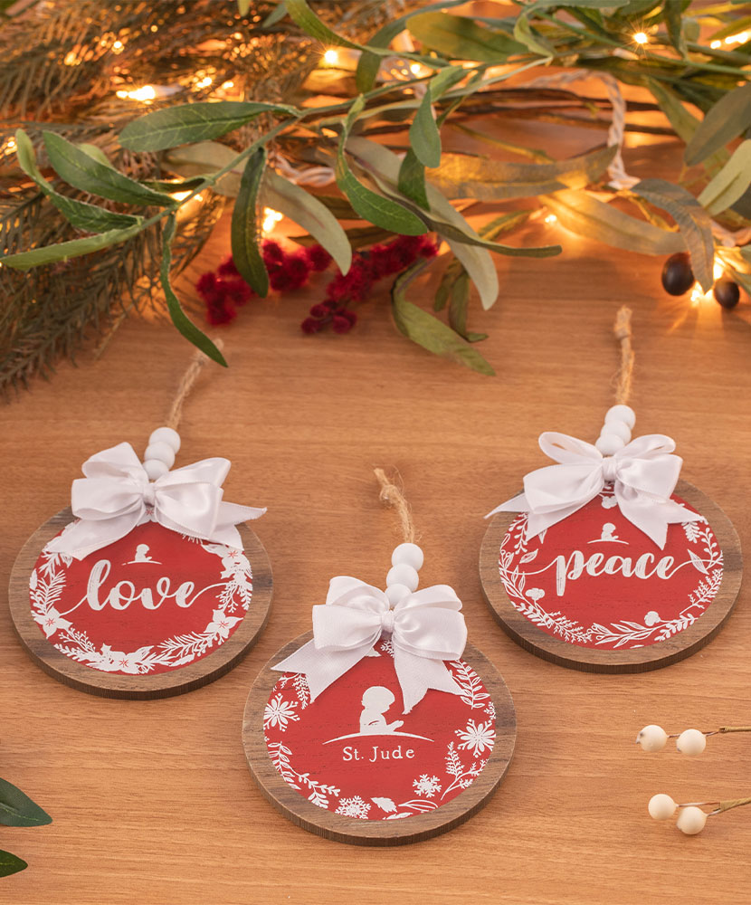 Vintage Love and Peace Wooden Ornament Set